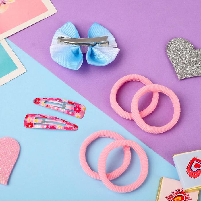 

Набор для волос "Марта" (4 резинки, 1 зажим, 2 невидимки) небо, розово-голубой