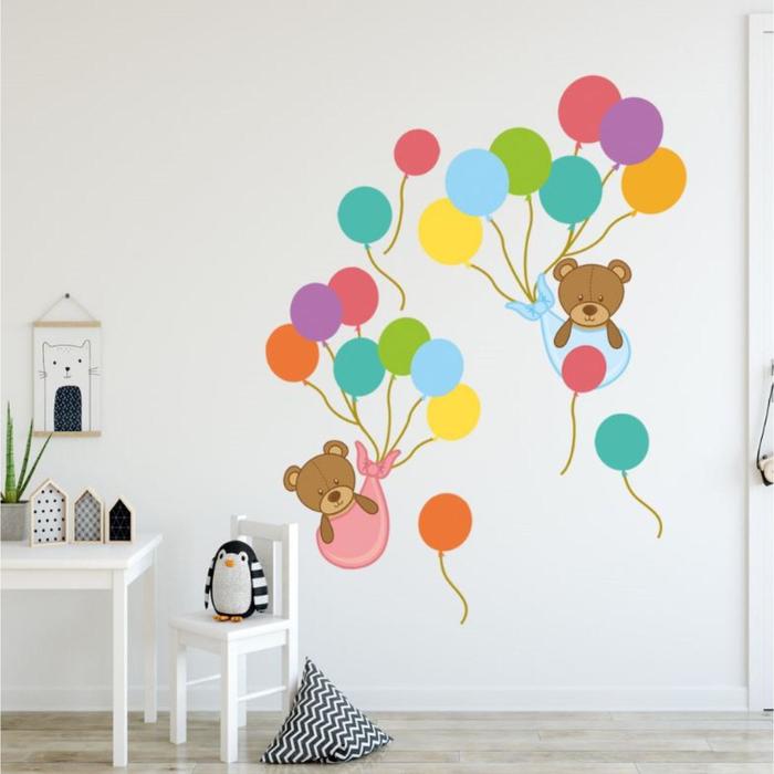Наклейка пластик интерьерная цветная Медвежата на воздушных шариках 45х60 см
