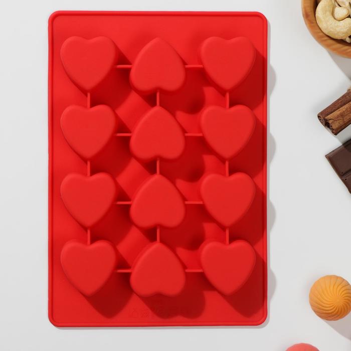 Форма для шоколада Доляна «Сердце с узором», 21×14,5×2 см, 12 ячеек, цвет МИКС форма силиконовая для шоколада 3d доляна сердце 17×29 см 6 ячеек 8 5×6 2 см цвет микс