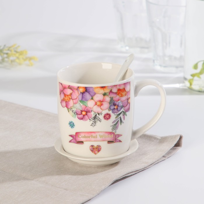 

Кружка «Красочный мир», 360 мл, с подставкой и ложкой, рисунок МИКС