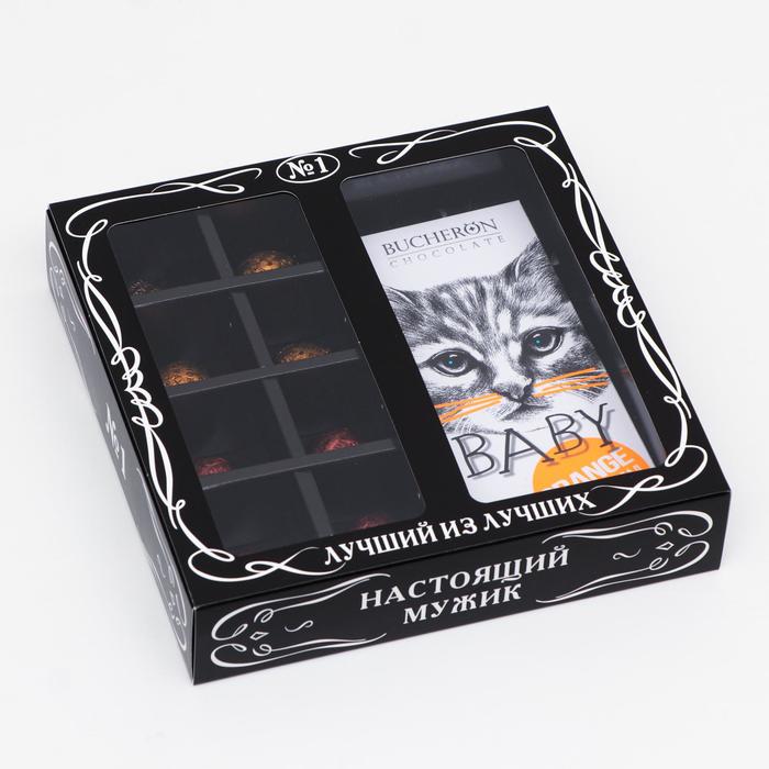 

Коробка под 8 конфет + шоколад, с окном , мужская, черная, 17,7 х 17,85 х 3,85 см