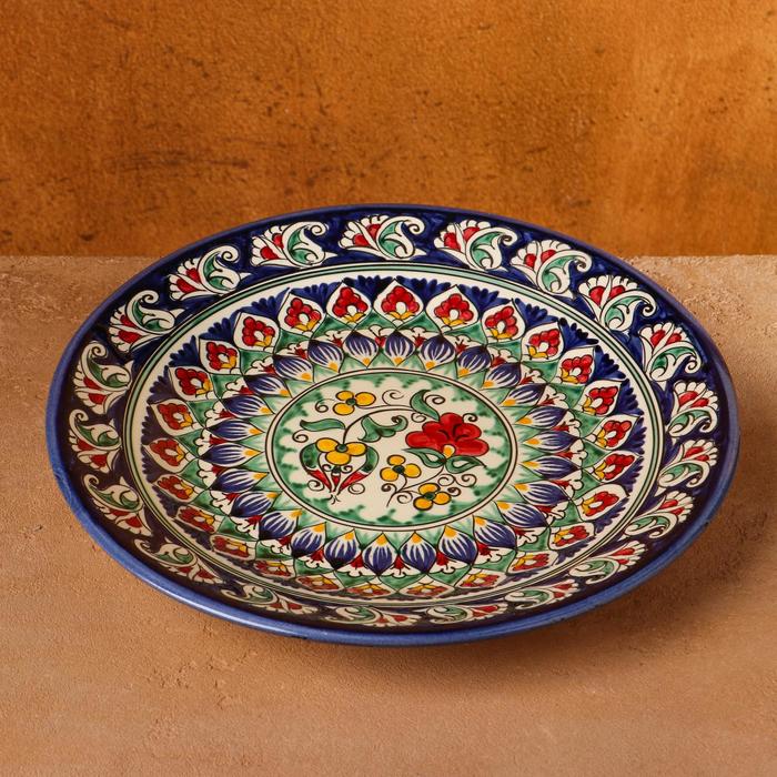 Тарелка Риштанская Керамика Цветы, 26 см, синяя микс