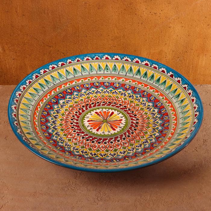 Ляган Риштанская Керамика Узоры, 42 см, разноцветный