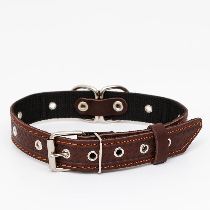 

Ошейник кожаный усиленный капроном с полукольцами, 55 х 3 см, ОШ 30-57 см, коричневый