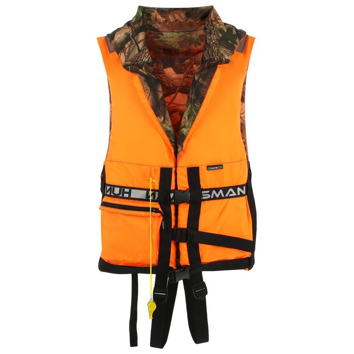 фото Жилет спасательный двухсторонний, цвет оранжевый/лес, размер 66-70/120 кг huntsman