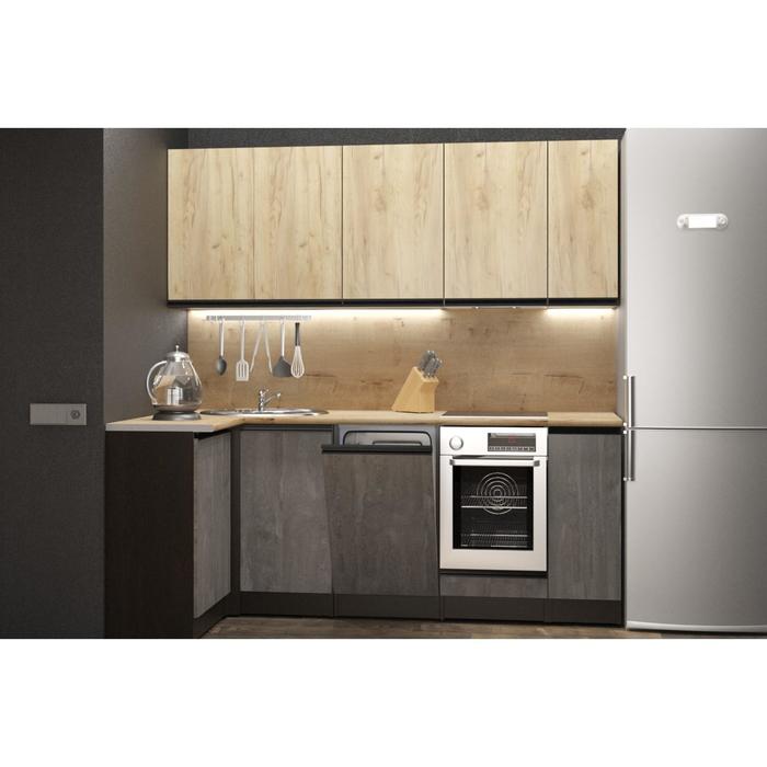 Кухонный угловой гарнитур Адажио прайм 2000х1100 Дуб золотой,бетон темный/Венге