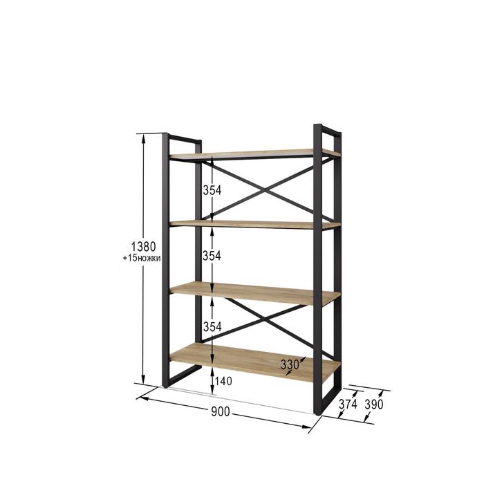 Стеллаж «Хардвиг М», 900 × 390 × 1395 мм, цвет дуб сонома