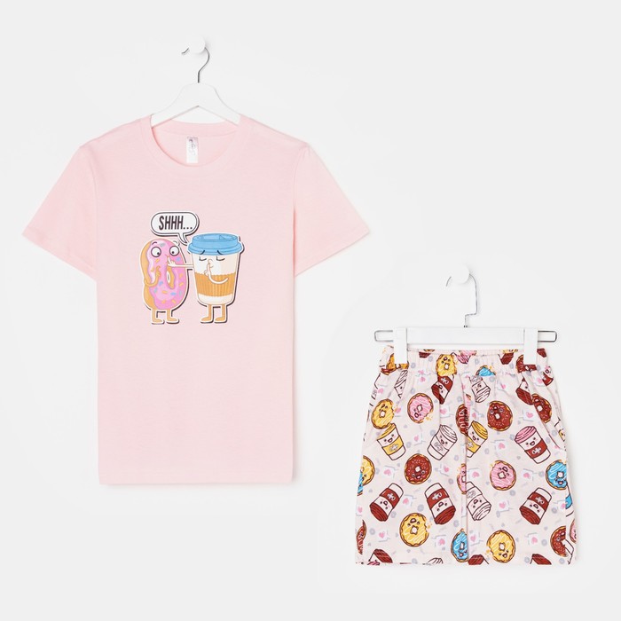 Костюм женский «Пончики» (футболка, шорты), цвет розовый, размер 42