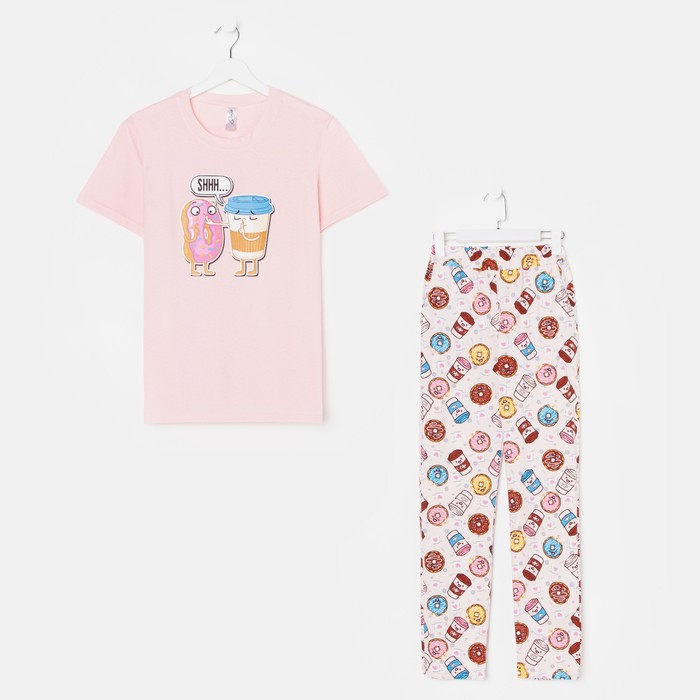 Костюм женский «Пончики» (футболка, брюки), цвет розовый, размер 42