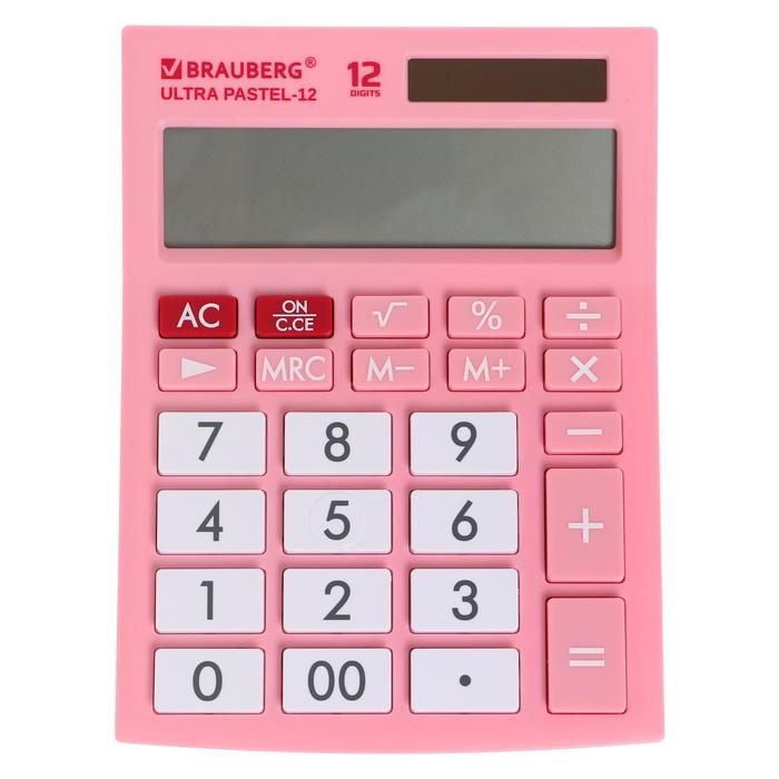 Калькулятор настольный 12-разр BRAUBERG ULTRA PASTEL-12-PK, дв.пит, РОЗОВЫЙ 250503