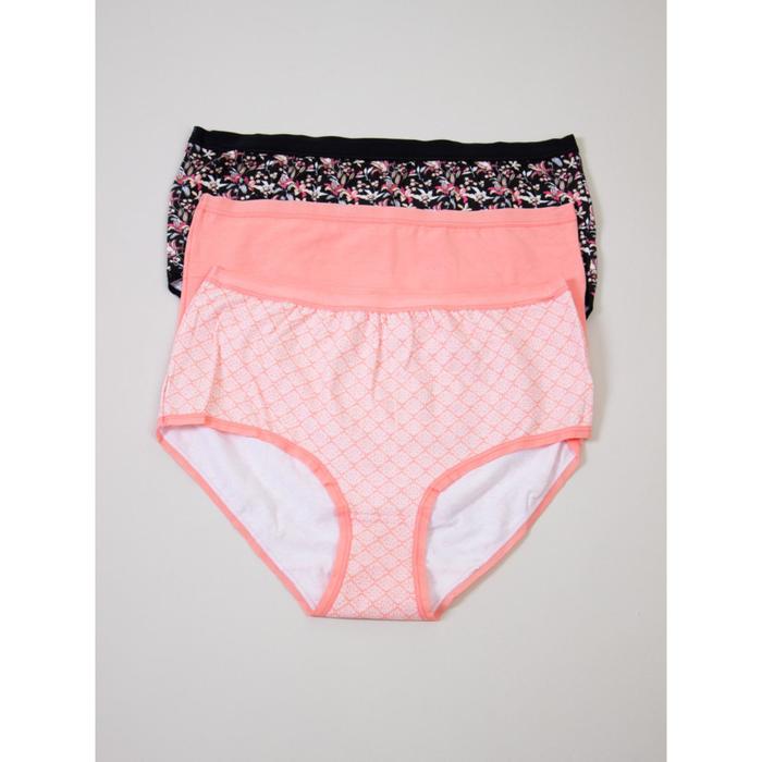 Трусы женские, 3 штуки, размер 46, цвет черный-персиковый-розовый
