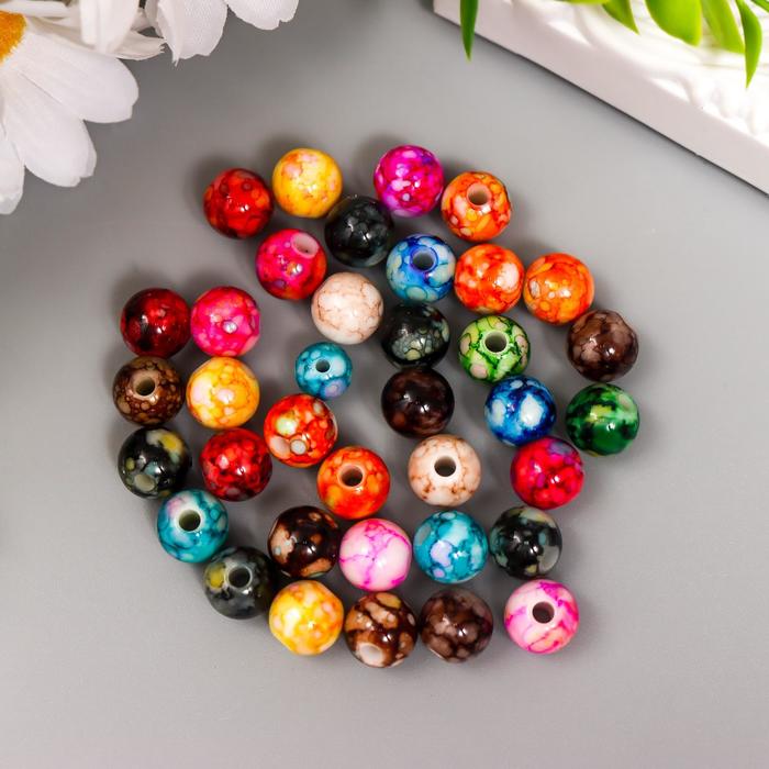 фото Бусины для творчества пластик "шарики шамот разноцветный" набор 20 гр d=1 см арт узор
