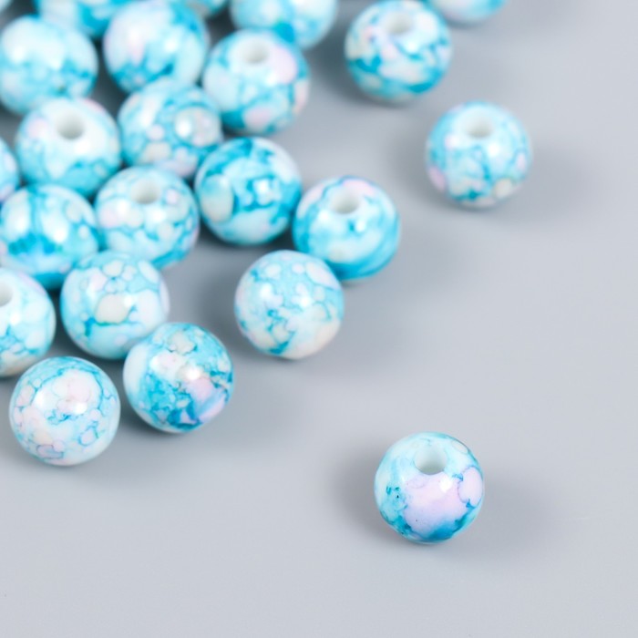 фото Бусины для творчества пластик "шарики шамот голубой" набор 20 гр d=1 см арт узор