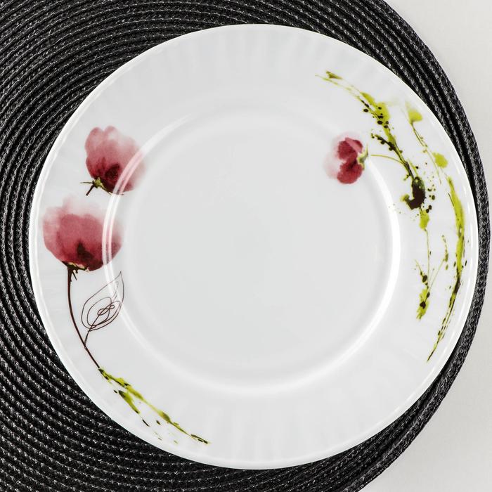 Тарелка обеденная Доляна «Нежные маки», d=25 см, стеклокерамика, цвет белый тарелка керамическая обеденная маки d 23 см цвет белый