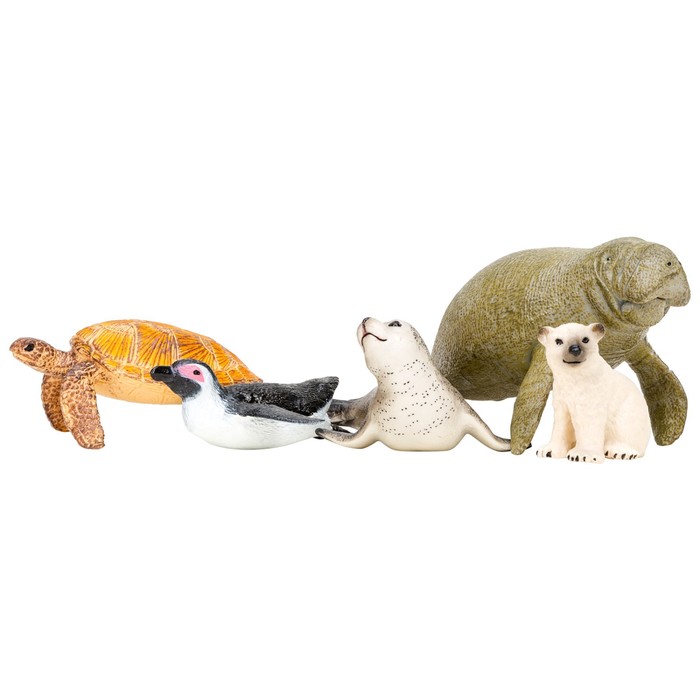 фото Набор фигурок: ламантин, морская черепаха, тюлень, пингвин, белый медвежонок, 5 предметов masai mara