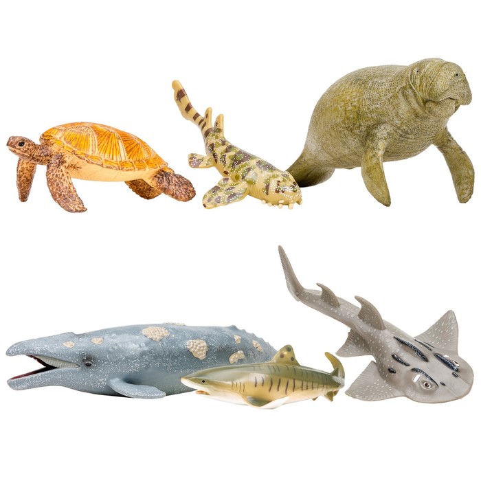 фото Набор фигурок: ламантин, морская черепаха, кит, рохлевый скат, тигровая акула, кошачья акула 70625 masai mara