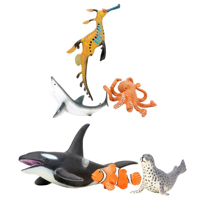 фото Набор фигурок: акула, касатка, осьминог, рыба-клоун, морской леопард, морской дракон masai mara