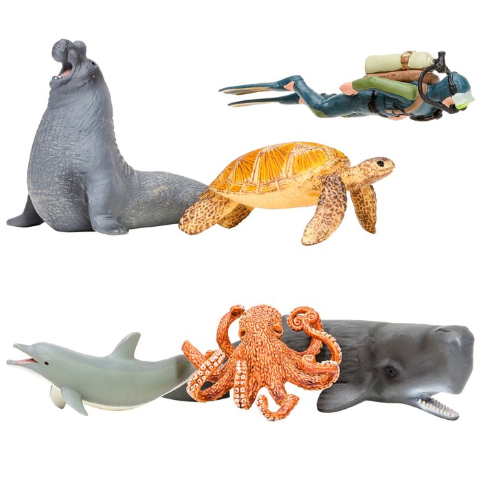 фото Набор фигурок: кашалот, морская черепаха, дельфин, осьминог, морской слон, дайвер masai mara