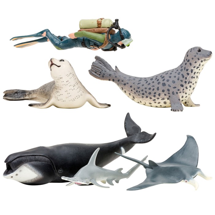 фото Набор фигурок: кит, рыбка-молот, манта, морской леопард, дайвер, 6 предметов masai mara