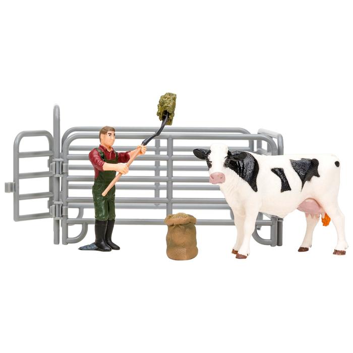 фото Набор фигурок, 6 предметов: фермер, корова, ограждение-загон, инвентарь masai mara