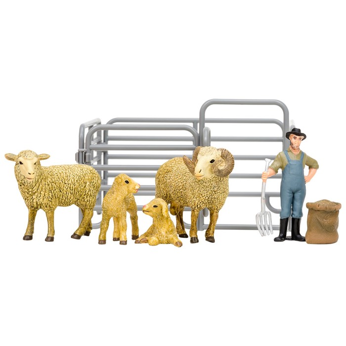 фото Набор фигурок, 7 предметов: фермер, семья овец, ограждение-загон, инвентарь masai mara