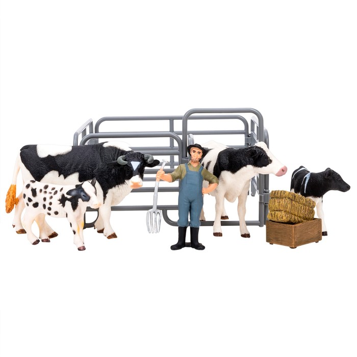 фото Набор фигурок, 8 предметов: фермер, семья коров, ограждение-загон, инвентарь masai mara