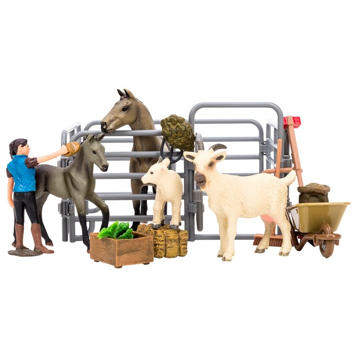 фото Набор фигурок, 18 предметов: фермер, 2 лошади, 2 козлика, ограждение-загон, инвентарь masai mara