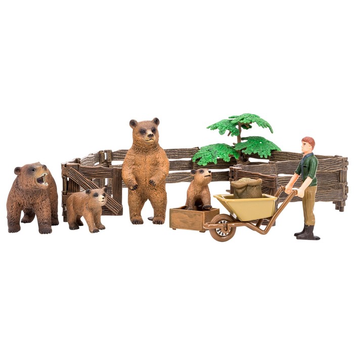 фото Набор фигурок, 10 предметов: фермер, семья медведей, дерево, ограждение-загон, инвентарь masai mara
