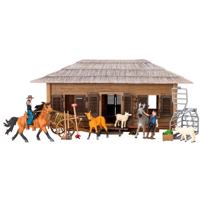 фото Набор фигурок: 23 фигурки домашних животных (лошади, козы, ослик), фермеров и инвентаря masai mara