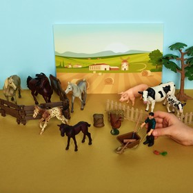 Набор фигурок: 19 фигурок домашних животных (коровы, овцы), персонажей и инвентаря от Сима-ленд