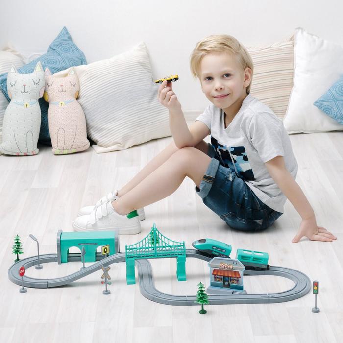 Железная дорога для детей «Мой город», 66 предметов, на батарейках фото