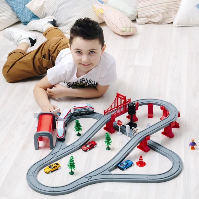 Железная дорога для детей «Мой город», 80 предметов, на батарейках фото