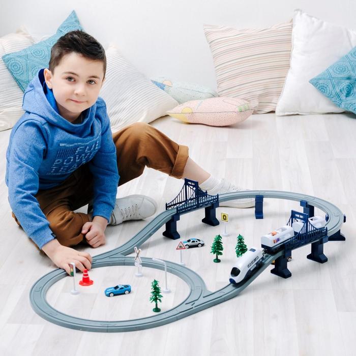 Железная дорога для детей «Мой город», 64 предмета, на батарейках фото