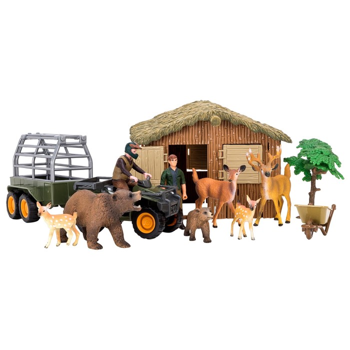 фото Набор фигурок: олени, медведи, фермер, квадроцикл для перевозки животных, инвентарь, 14 шт masai mara