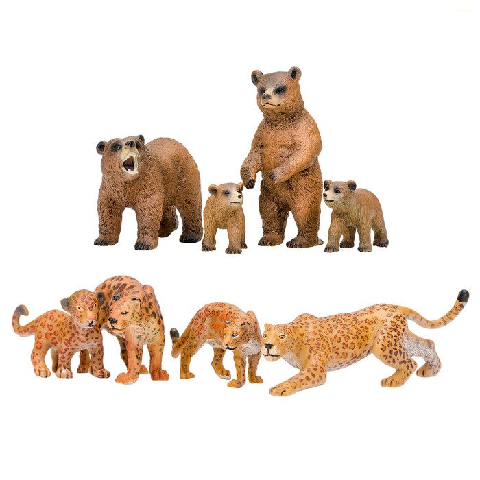 Набор фигурок «Мир диких животных: семья ягуаров и семья медведей», 8 предметов игровые фигурки masai mara набор фигурок мир диких животных семьи ягуаров и семья медведей 8 предметов