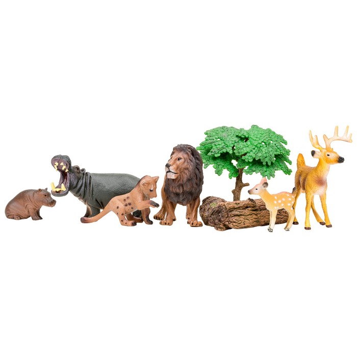 фото Набор фигурок: лев с львенком, бегемот с бегемотиком, олень с олененком, 9 предметов masai mara