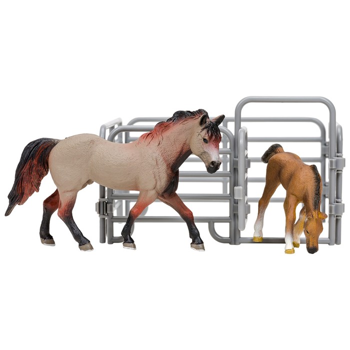 Набор фигурок «Мир лошадей»: 2 лошади, ограждение-загон