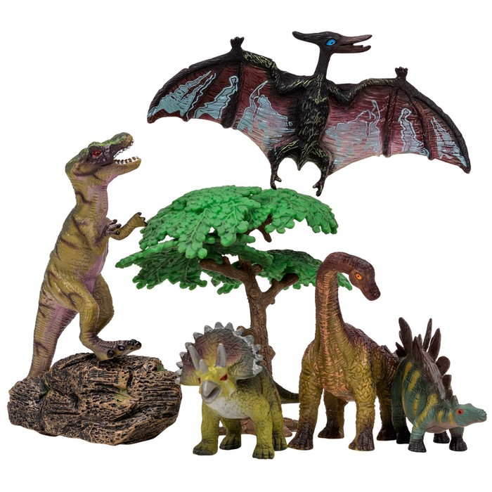 фото Набор фигурок: птеродактиль, трицератопс, брахиозавр, тиранозавр, стегозавр, 7 предметов masai mara