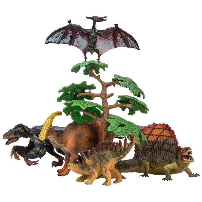 фото Набор фигурок: птеродактиль, паразауролоф, троодон, кентрозавр, диментродон, 6 предметов masai mara