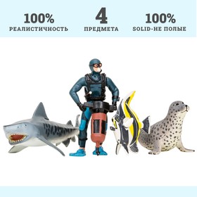 Набор фигурок: акула, тюлень, мавританский идол, дайвер, 4 предмета от Сима-ленд