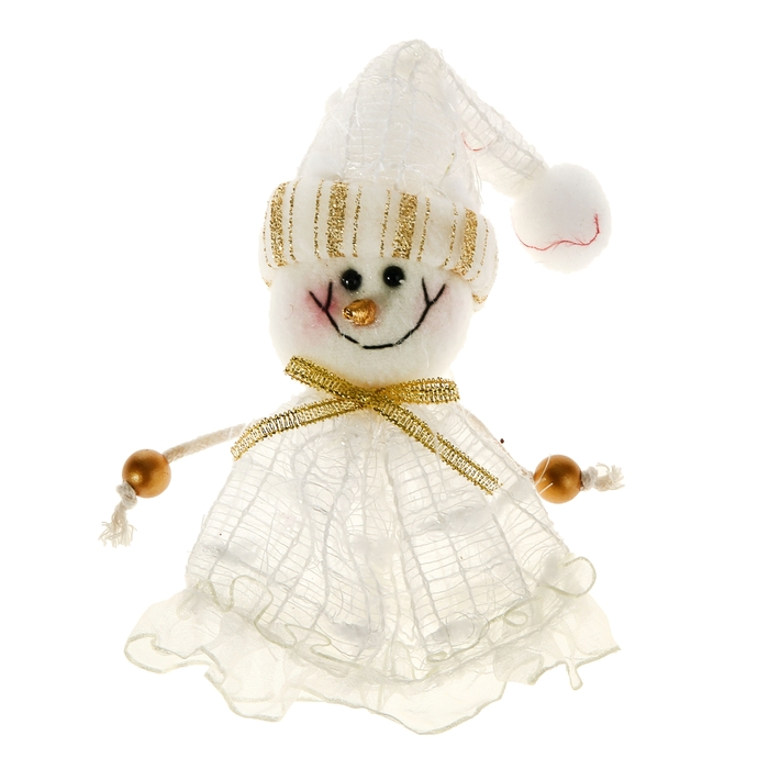 Мягкая ёлочная игрушка "Снеговик" кружевное платьице