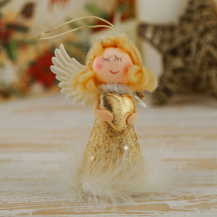 Мягкая ёлочная игрушка "Девочка в золотом"