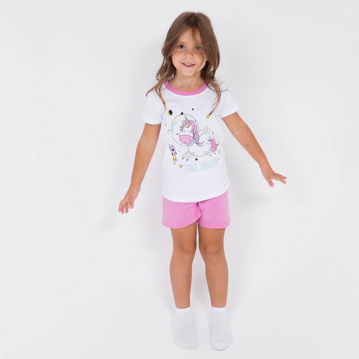 Пижама для девочки, цвет белый/розовый, рост 128 см (44)