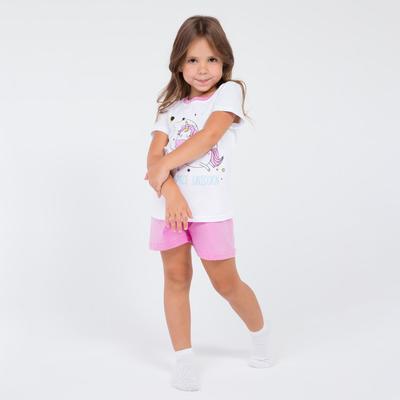 Пижама для девочки, цвет белый/розовый, рост 98 см (34) - Фото 1