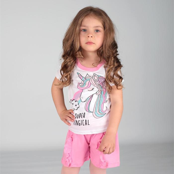 Пижама для девочки, цвет белый/розовый принт единорог, рост 104 см (36)