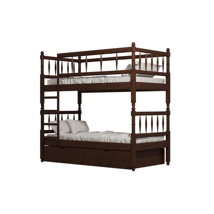 Двухъярусная кровать №2 из массива древесины, 800 × 1900 мм, цвет орех