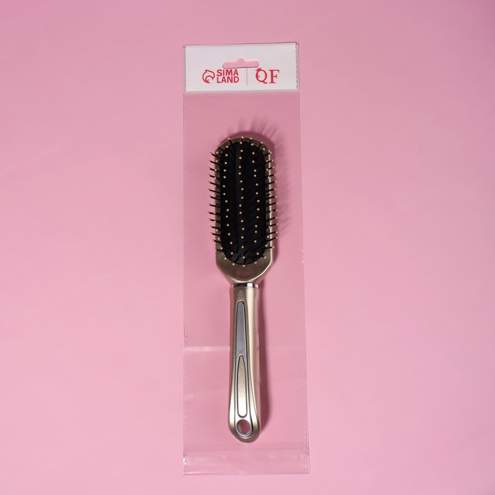 Расчёска массажная с прорезиненной ручкой, прямоугольная, цвет золотистый