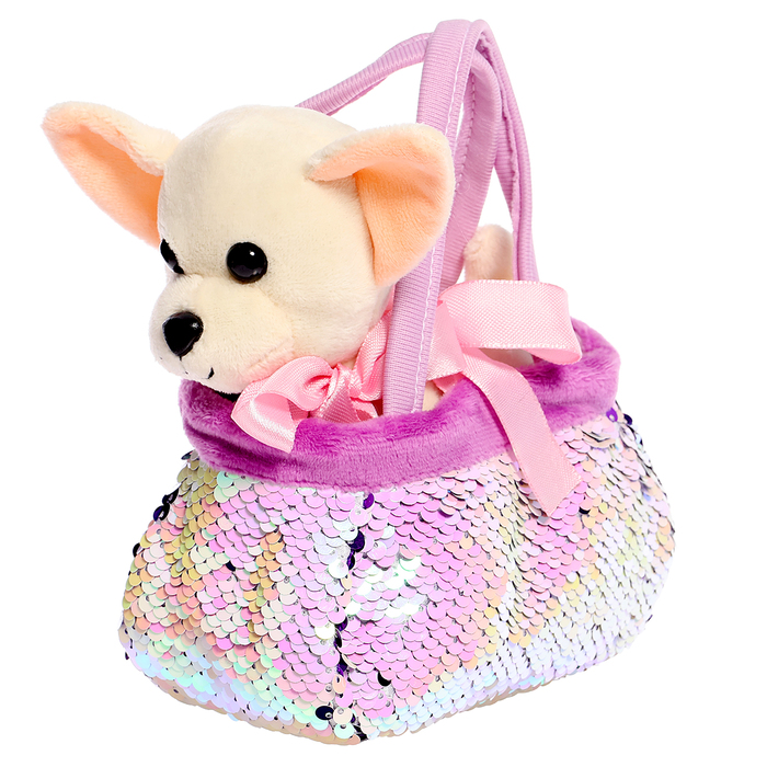 цена Мягкая игрушка «Собачка» в сумочке-переноске, 18 см