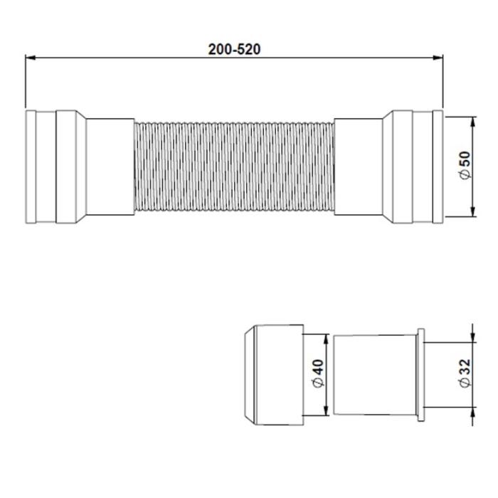 

Труба гофрированная PREVEX 3130011, d=50/40/32 мм, c переходниками, L=200-520 мм