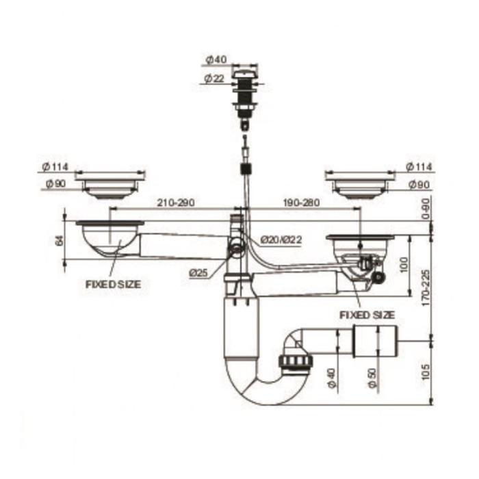 

Сифон для мойки PREVEX P-loc PL2-R9C45-SANT-01, двойной, автомат, d=50/40 мм, серый